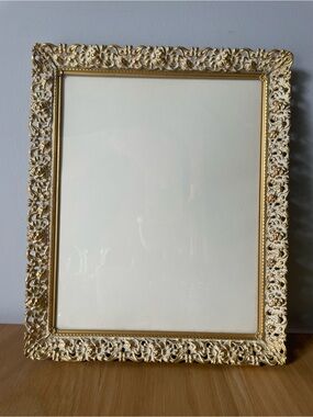 Vintage Hollywood Regency Gold and Cream Ornate Picture Frame Vanity Tray 8x10